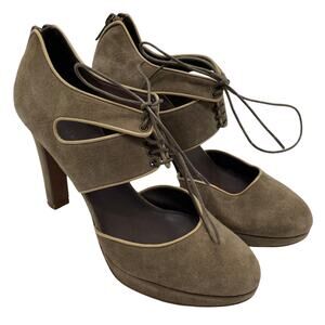 J. Crew Gibson Suede Lace Up Platform Heels Made in Italy GUC Size 8 Tan Taupe